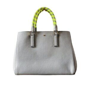 Anya Hindmarch Small Ebury Leather Tote Bag Light Blue Gray Neon Cord Handles